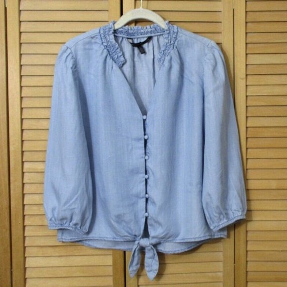 WHBM 3/4-Sleeve Tie-Front Silky-Soft Denim Top S - Picture 4 of 6